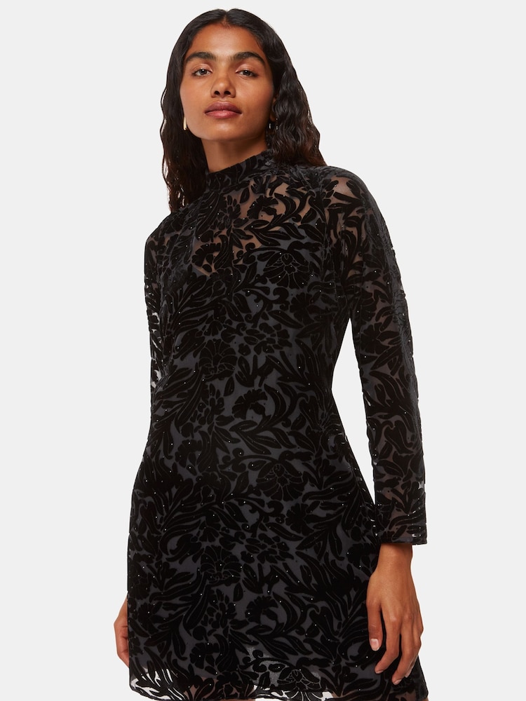 Whistles Black Petite Hot Fix Floral Velvet Dress - Image 4 of 4