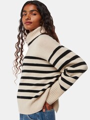 Whistles White Petite Stripe Wool Roll Neck Jumper - Image 4 of 5