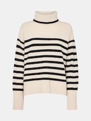Whistles White Petite Stripe Wool Roll Neck Jumper - Image 5 of 5