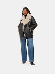 Whistles Black Petite Faux Fur Coat - Image 1 of 5