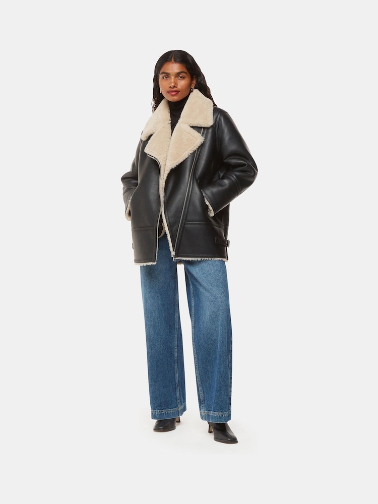 Whistles Black Petite Faux Fur Coat - Image 1 of 5