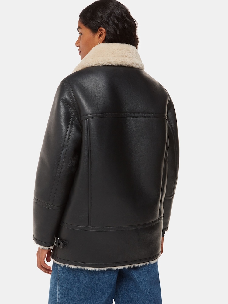 Whistles Black Petite Faux Fur Coat - Image 2 of 5