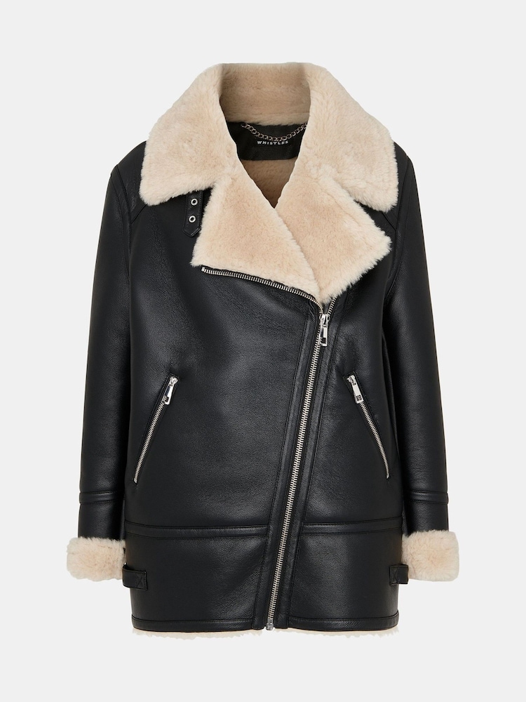 Whistles Black Petite Faux Fur Coat - Image 5 of 5