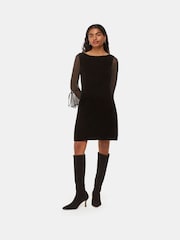 Whistles Black Petite Myla Velvet Mini Dress - Image 1 of 5