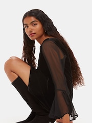 Whistles Black Petite Myla Velvet Mini Dress - Image 4 of 5