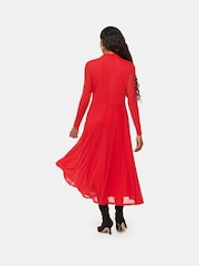 Whistles Red Petite Arabella Ruched Mesh Dress - Image 2 of 4