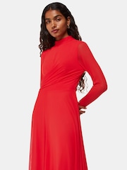 Whistles Red Petite Arabella Ruched Mesh Dress - Image 3 of 4