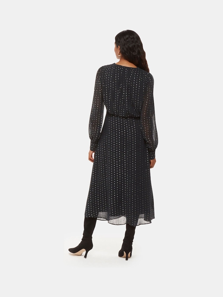 Whistles Black Petite Metallic Stripe Midi Dress - Image 2 of 5