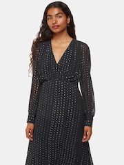 Whistles Black Petite Metallic Stripe Midi Dress - Image 3 of 5
