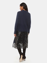 Whistles Black Petite Floral Sequin Midi Skirt - Image 2 of 5