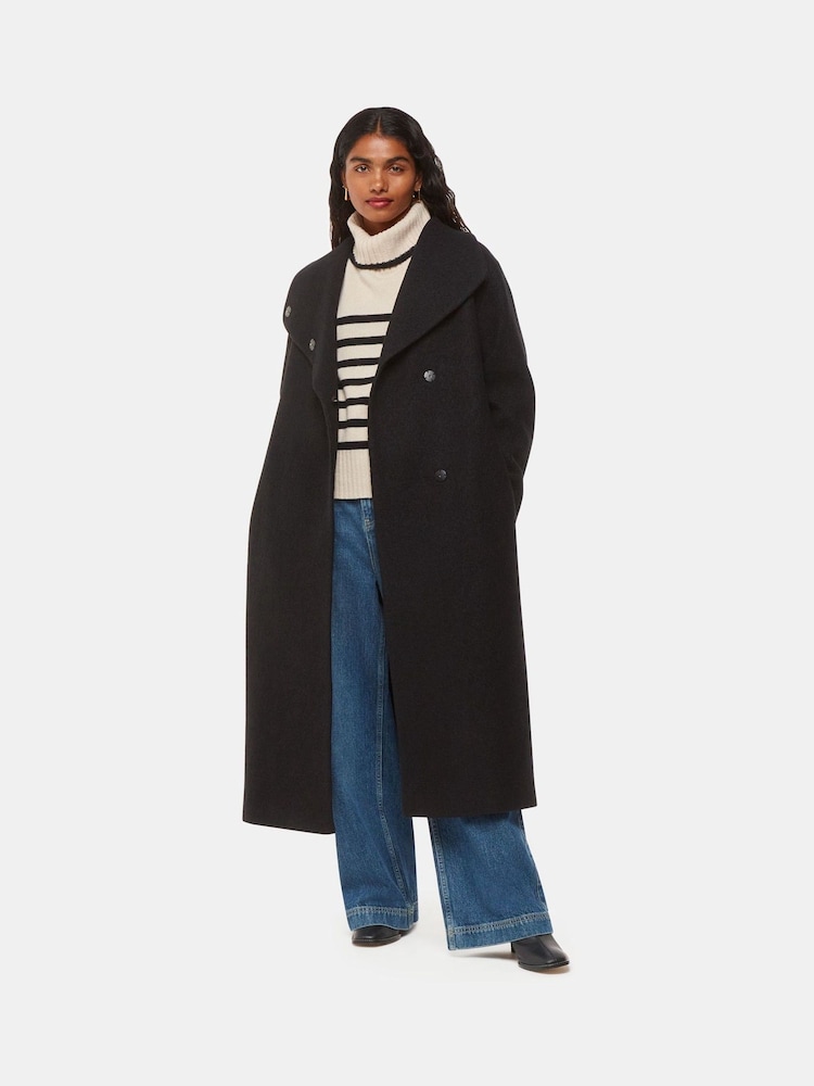 Whistles Black Petite Morgan Funnel Neck Coat - Image 1 of 5
