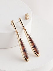 Gold Tone Resin Teardrop Earrings - Image 1 of 3