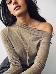 Gold Tone Resin Cluster Long Necklace - Image 2 of 6