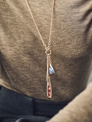 Gold Tone Resin Cluster Long Necklace - Image 3 of 6