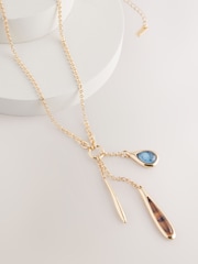 Gold Tone Resin Cluster Long Necklace - Image 4 of 6
