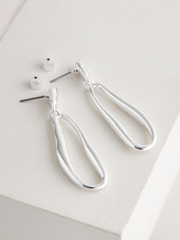 Silver Tone Molten Drop Earrings - Image 1 of 4 Silver Tone Molten Drop Earrings - Image 1 of 4