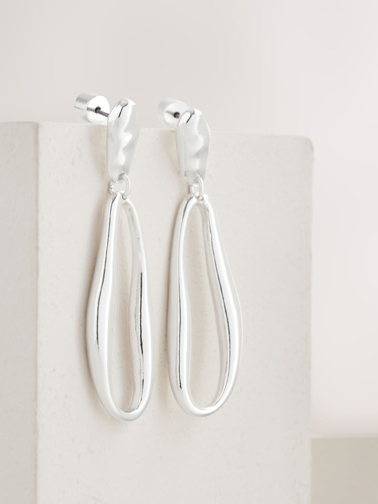 Silver Tone Molten Drop Earrings - Image 3 of 4