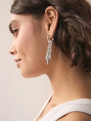 Silver Tone Chain Drop Hoops Earrings - Image 1 of 4