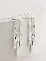 Silver Tone Chain Drop Hoops Earrings - Image 4 of 4