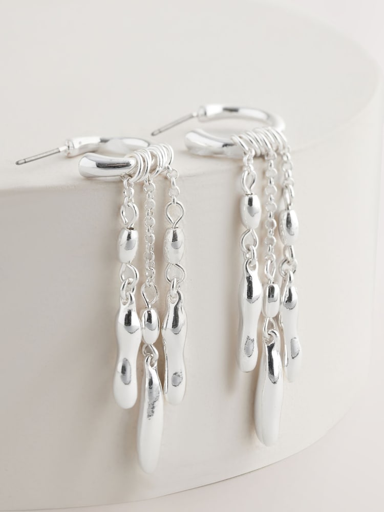 Silver Tone Chain Drop Hoops Earrings - Image 4 of 4