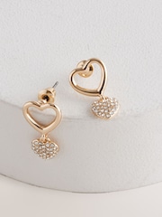 Gold Tone Heart Drop Sparkle Stud Earrings - Image 3 of 5