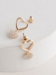 Gold Tone Heart Drop Sparkle Stud Earrings - Image 4 of 5