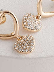 Gold Tone Heart Drop Sparkle Stud Earrings - Image 5 of 5