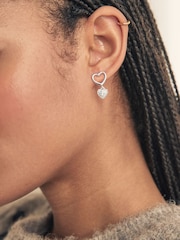 Silver Tone Heart Drop Sparkle Stud Earrings - Image 1 of 5