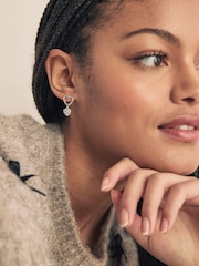 Silver Tone Heart Drop Sparkle Stud Earrings - Image 2 of 5