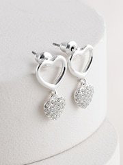 Silver Tone Heart Drop Sparkle Stud Earrings - Image 3 of 5