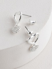 Silver Tone Heart Drop Sparkle Stud Earrings - Image 4 of 5