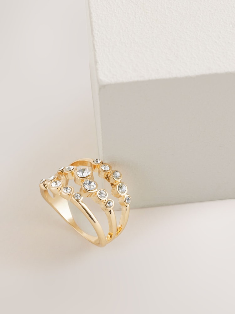 Gold Tone Sparkle Ladder Ring - Image 2 of 3