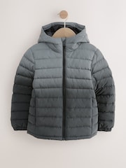 Schwarz/Grau - Gesteppte mittelschwere Jacke mit Kapuze (3–17 J.) - Bild 1 von 5