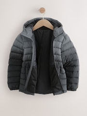 Schwarz/Grau - Gesteppte mittelschwere Jacke mit Kapuze (3–17 J.) - Bild 2 von 5