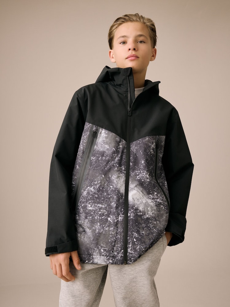 Grey/Black Waterproof Fleece Hooded Lined Jacket (3-17yrs) - Image 1 of 8
