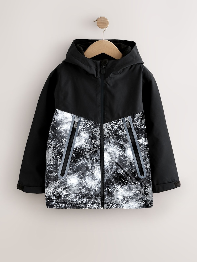 Grey/Black Waterproof Fleece Hooded Lined Jacket (3-17yrs) - Image 9 of 9
