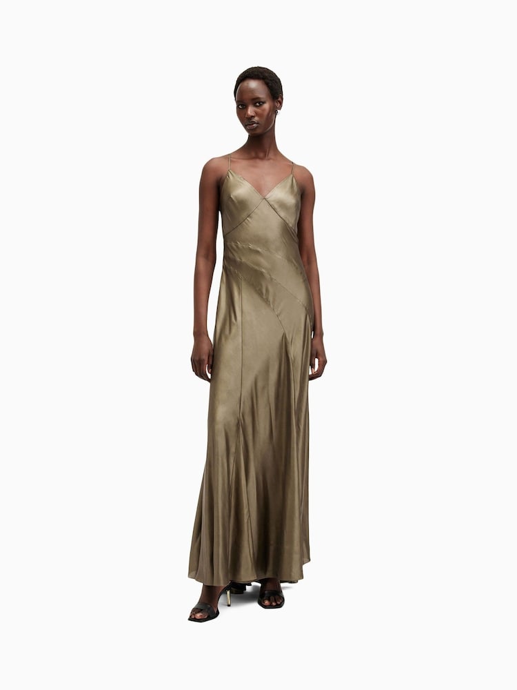 AllSaints Gold Lili Maxi Dress - Image 2 of 5