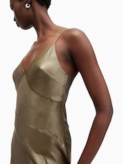 AllSaints Gold Lili Maxi Dress - Image 3 of 5