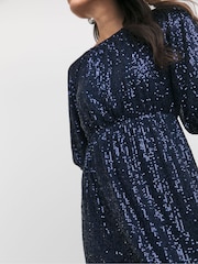 JD Williams Blue Sequin Puff Sleeve Midi Dress - Image 3 of 4