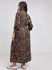 Simply Be Brown Leopard Print Midi Shirt Dress - Image 2 of 4