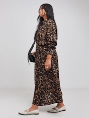 Simply Be Brown Leopard Print Midi Shirt Dress - Image 3 of 4