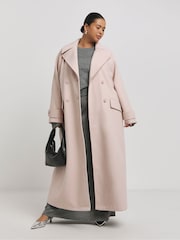 Simply Be Pink Double Breasted Faux Wool Coat - Image 1 of 4