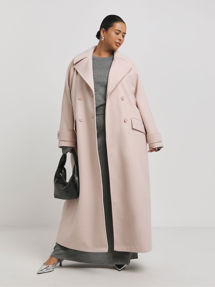 Simply Be Pink Double Breasted Faux Wool Coat - Image 1 of 4