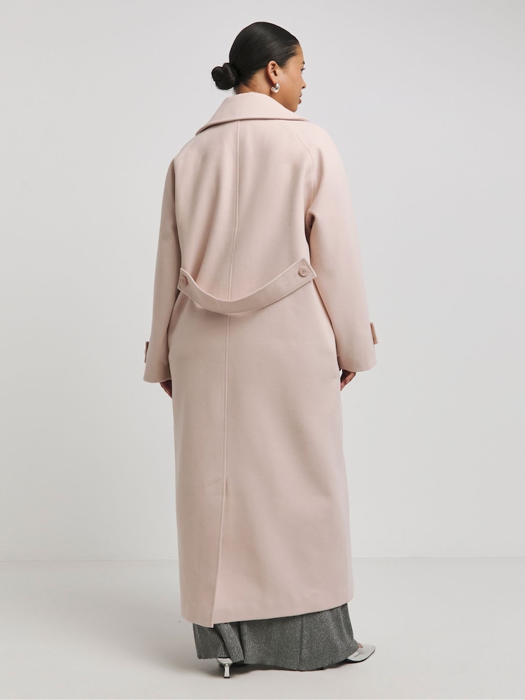 Simply Be Pink Double Breasted Faux Wool Coat - Image 2 of 4