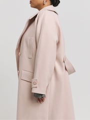 Simply Be Pink Double Breasted Faux Wool Coat - Image 3 of 4