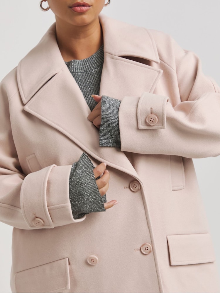 Simply Be Pink Double Breasted Faux Wool Coat - Image 4 of 4