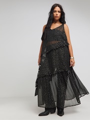Simply Be Black And Gold Dobby Overlay Maxi Dress - Image 1 of 4