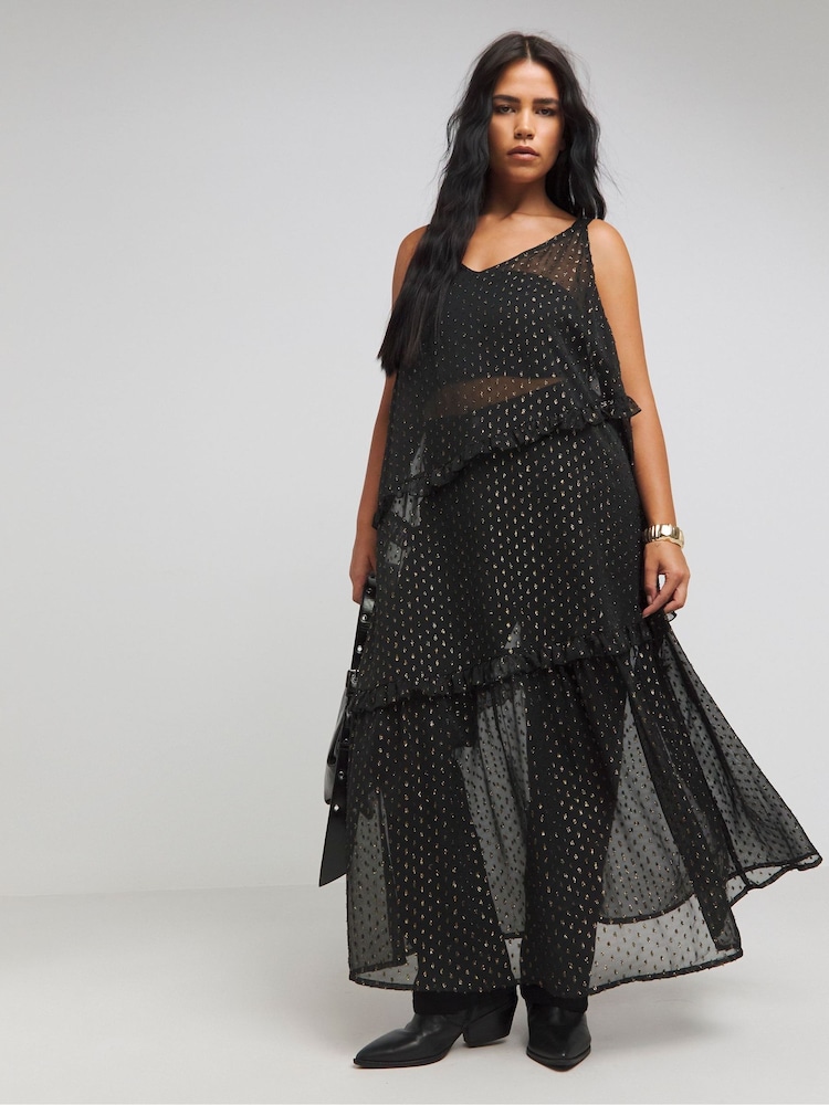 Simply Be Black And Gold Dobby Overlay Maxi Dress - Image 1 of 4