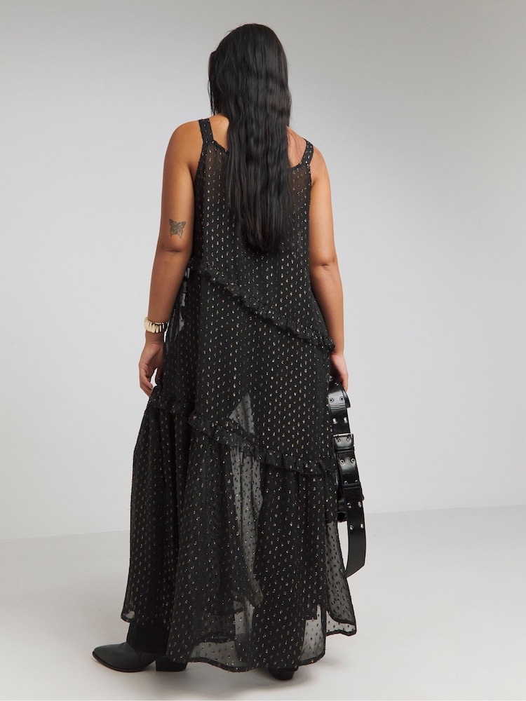 Simply Be Black And Gold Dobby Overlay Maxi Dress - Image 2 of 4