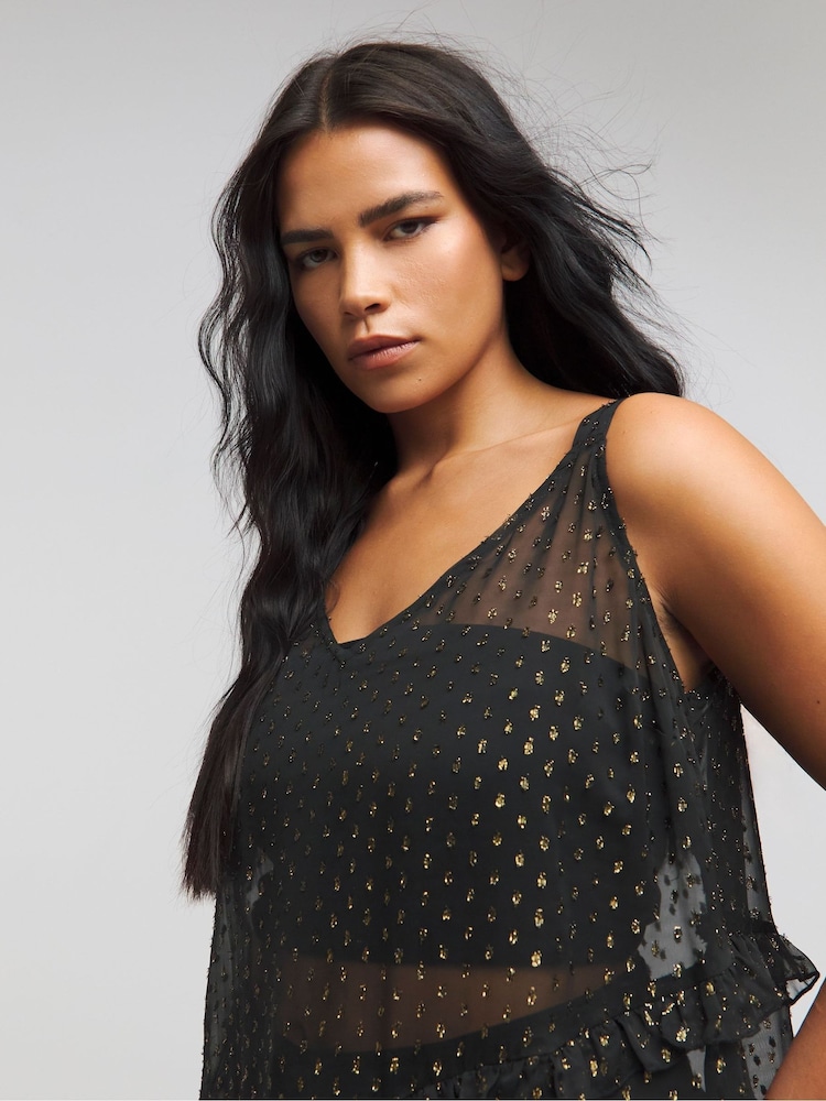 Simply Be Black And Gold Dobby Overlay Maxi Dress - Image 4 of 4